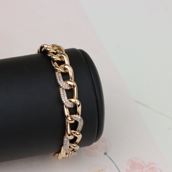 "Chunky Rose Gold Chain Bracelet with Crystal Links, XPBL0982 - Picture 7 of 12